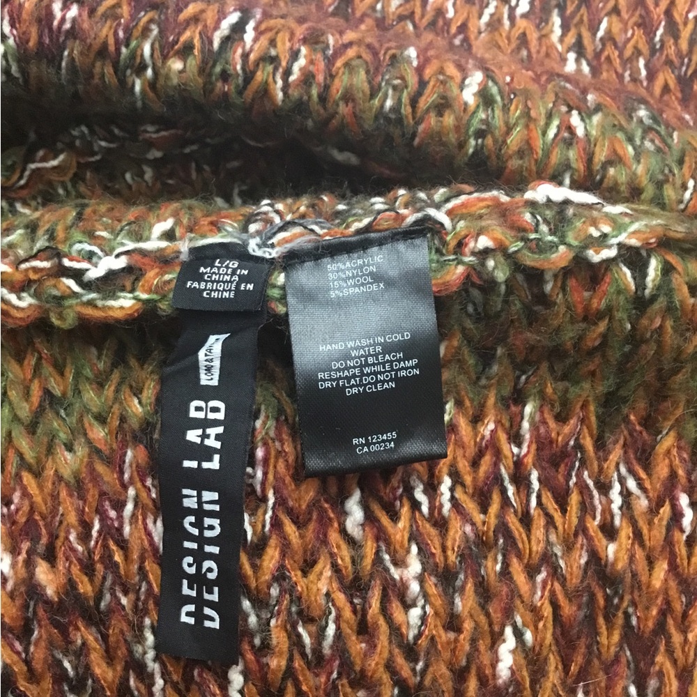 DESIGN LAB Cream and Brown Cowl Neck Sweater with Fuzzy Texture - Picture 11 of 12